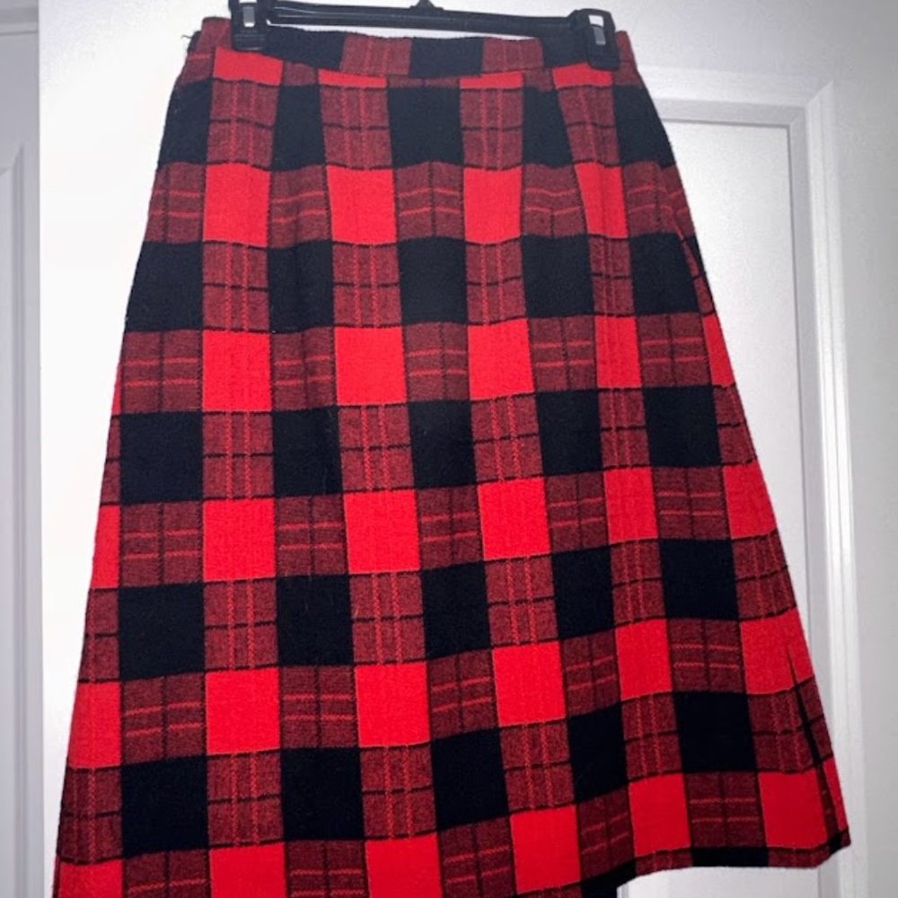 Red and Black Buffalo Print Vintage Pencil Skirt